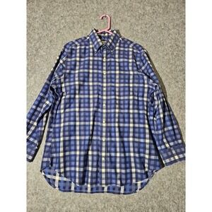 Gitman Bros Mens L Blue Plaid Button Down Shirt Long Sleeve 100% Cotton USA